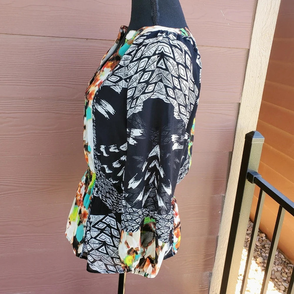 Calvin Klein Multi-Color Blouse W/Lining Elastic at Waist Petite S EUC - Picture 5 of 11